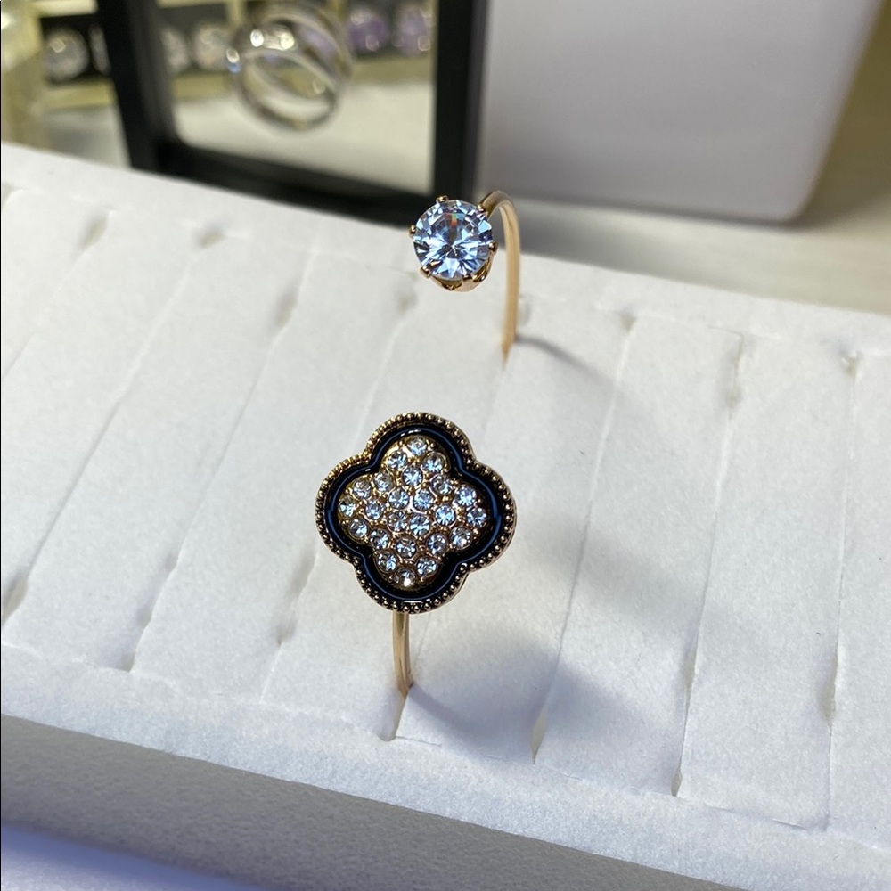 Elegant Gold and Silver Crystal Open bangle clover inspired